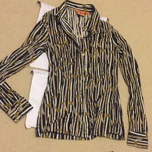 🏙️ 💕 Tory Burch Logo Silk blouse shirt size small s